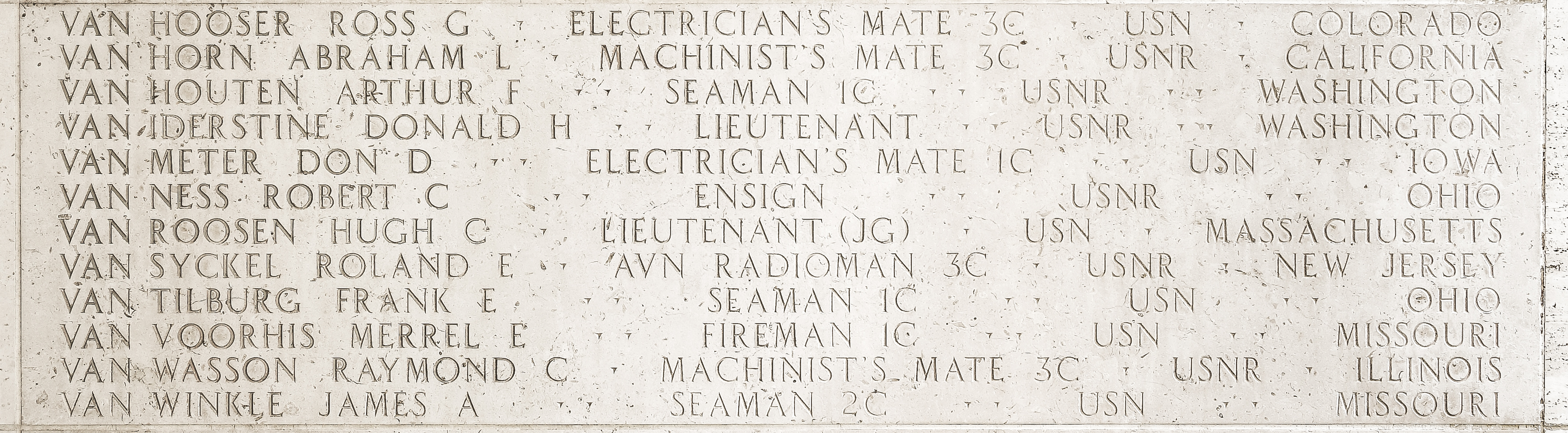 Ross G. Van Hooser, Electrician's Mate Third Class